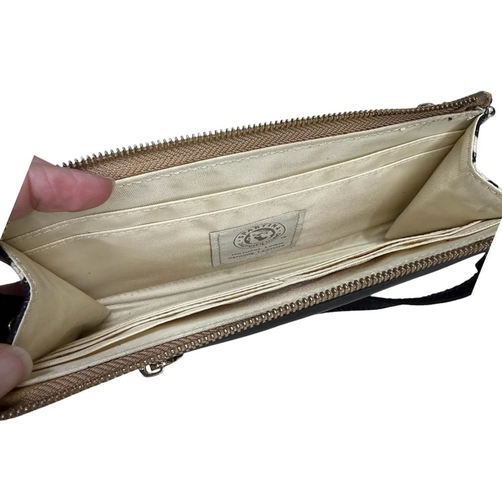 Spartina 449 Wristlet Wallet Blank And Creme Linen & Leather